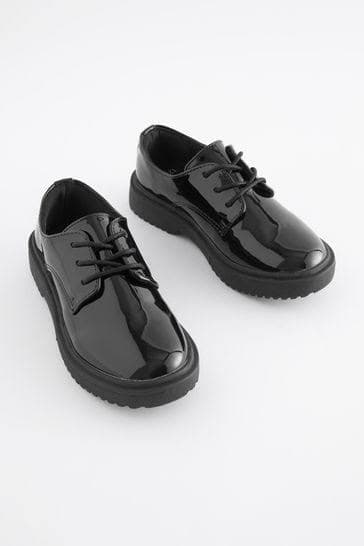 Black Lace-Up School Shoes